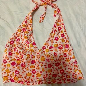 BP Floral Halter Top - Pink and Orange